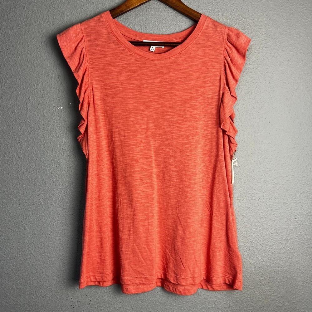 Another Love North Ruffle Sleeve Trimmed Top Coral Blouse Casual Everyday Size L